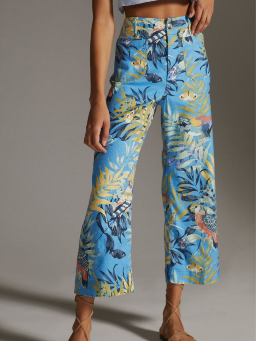 Colette Cropped Linen Wide-Leg Pants in Tropical Blue - Picture 1 of 16